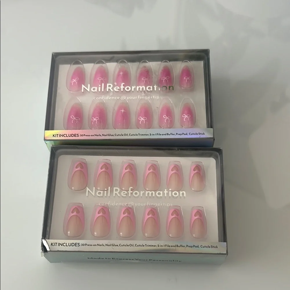 Pink Coquette Hearts Nail Reformation Press on Set Kit - Picture 1 of 4